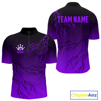 Black and Purple gradient Lightning thunder storm Bowling shirts for Men Custom Bowling Team Jerseys NQS10136