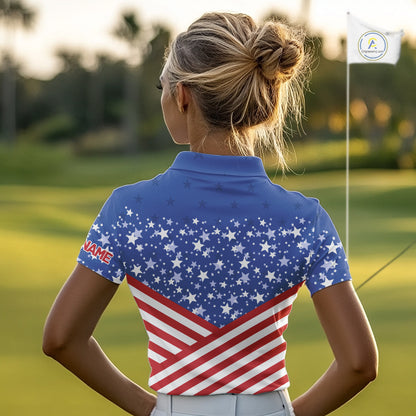 Red, White and Blue Women golf polo shirts Custom American Flag patriotic Golf attire for ladies NQS10137