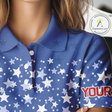 Load image into Gallery viewer, Red, White and Blue Women golf polo shirts Custom American Flag patriotic Golf attire for ladies NQS10137