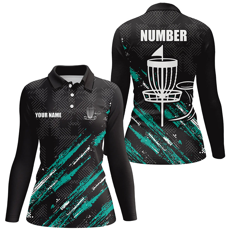 Black and Green camo Disc golf basket custom team women disc golf polo shirt, disc golf attire NQS8068