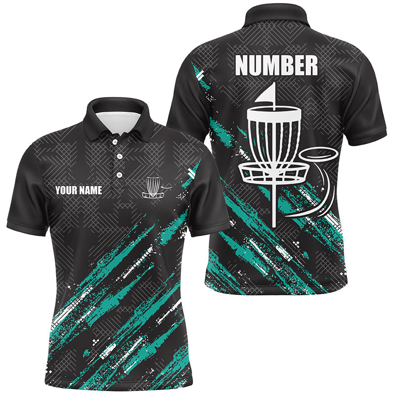 Black and Green camo Disc golf basket custom team disc golf polo shirt for Men, disc golf attire NQS8068