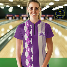 Load image into Gallery viewer, Retro Purple argyle pattern Bowling shirts For Women custom bowling team jerseys Bowler Outfits NQS10275