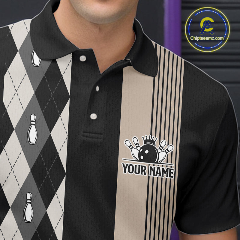 Retro Black argyle pattern Bowling shirts For Men custom bowling team jerseys Bowler Outfits NQS10276