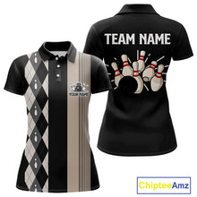 Load image into Gallery viewer, Retro Black argyle pattern Bowling shirts For Women custom bowling team jerseys Bowler Outfits NQS10276