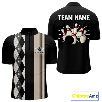 Retro Black argyle pattern Bowling shirts For Men custom bowling team jerseys Bowler Outfits NQS10276