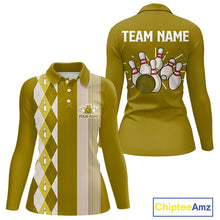 Load image into Gallery viewer, Retro Yellow argyle pattern Bowling shirts For Women custom bowling team jerseys Bowler Outfits NQS10277