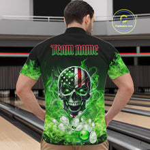 Load image into Gallery viewer, Green Flame Smoke American Flag Eagle Skull Mens Bowling Shirts Custom Patriotic Bowling Team Jersey NQS10278