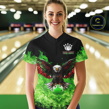 Load image into Gallery viewer, Green Flame Smoke American Flag Eagle Skull Women Bowling Shirts Custom Patriotic Bowling Team Jersey NQS10278