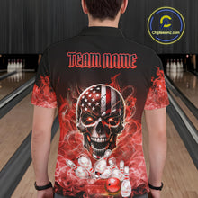 Load image into Gallery viewer, Red Flame Smoke American Flag Eagle Skull Mens Bowling Shirts Custom Patriotic Bowling Team Jersey NQS10279
