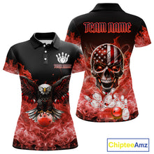 Load image into Gallery viewer, Red Flame Smoke American Flag Eagle Skull Women Bowling Shirts Custom Patriotic Bowling Team Jersey NQS10279