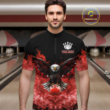 Load image into Gallery viewer, Red Flame Smoke American Flag Eagle Skull Mens Bowling Shirts Custom Patriotic Bowling Team Jersey NQS10279