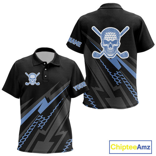 Black and Blue Skull Golf polo shirts For Kid Custom Kid golf tops, Personalized golf gifts NQS10467