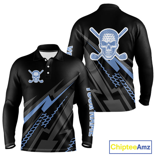 Black and Blue Skull Golf polo shirts For Men Custom Mens golf top, Personalized golf gifts NQS10467