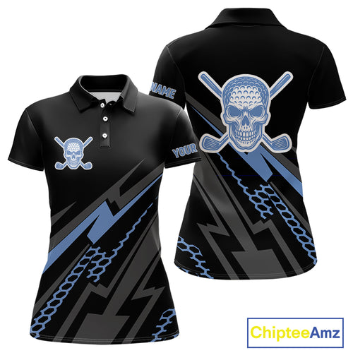 Black and Blue Skull Golf polo shirts For Women Custom Ladies golf tops, Personalized golf gifts NQS10467
