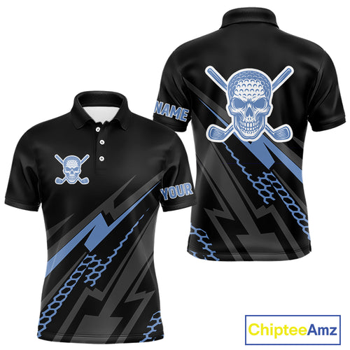 Black and Blue Skull Golf polo shirts For Men Custom Mens golf top, Personalized golf gifts NQS10467