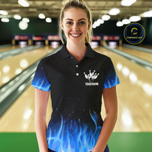 Load image into Gallery viewer, Personalized Women Bowling Shirt Blue flame Bowling Ball Pins Team bowling jerseys for ladies Bowler NQS10471