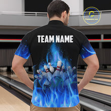 Load image into Gallery viewer, Personalized Mens Bowling Shirt Blue flame Bowling Ball and Pins Team bowling jerseys for men Bowler NQS10471