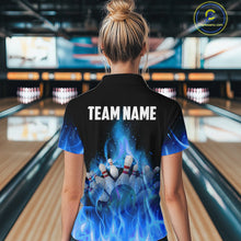Load image into Gallery viewer, Personalized Women Bowling Shirt Blue flame Bowling Ball Pins Team bowling jerseys for ladies Bowler NQS10471