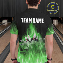 Load image into Gallery viewer, Personalized Mens Bowling Shirt Green flame Bowling Ball and Pins Team bowling jerseys for men Bowler NQS10472