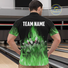 Load image into Gallery viewer, Personalized Mens Bowling Shirt Green flame Bowling Ball and Pins Team bowling jerseys for men Bowler NQS10472