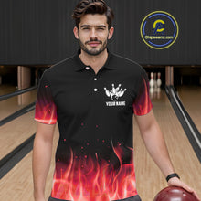 Load image into Gallery viewer, Personalized Mens Bowling Shirt Red flame Bowling Ball and Pins Team bowling jerseys for men Bowler NQS10473