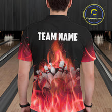 Load image into Gallery viewer, Personalized Mens Bowling Shirt Red flame Bowling Ball and Pins Team bowling jerseys for men Bowler NQS10473