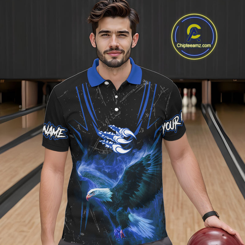 Black and Blue Flame Eagle Bowling Shirt For Men Custom Team Name Bowling Jerseys For Bowlers NQS10673