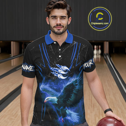 Black and Blue Flame Eagle Bowling Shirt For Men Custom Team Name Bowling Jerseys For Bowlers NQS10673