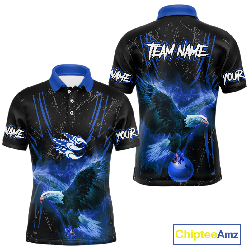 Black and Blue Flame Eagle Bowling Shirt For Men Custom Team Name Bowling Jerseys For Bowlers NQS10673