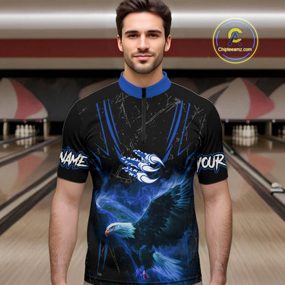 Black and Blue Flame Eagle Bowling Shirt For Men Custom Team Name Bowling Jerseys For Bowlers NQS10673