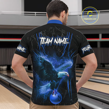 Black and Blue Flame Eagle Bowling Shirt For Men Custom Team Name Bowling Jerseys For Bowlers NQS10673