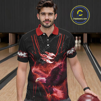 Black and Red Flame Eagle Bowling Shirt For Men Custom Team Name Bowling Jerseys For Bowlers NQS10674