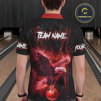 Black and Red Flame Eagle Bowling Shirt For Men Custom Team Name Bowling Jerseys For Bowlers NQS10674
