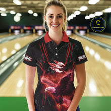 Load image into Gallery viewer, Black and Red Flame Eagle Bowling Shirt For Women Custom Team Name Bowling Jerseys For Bowlers NQS10674