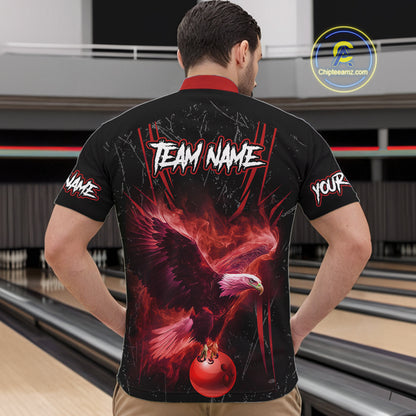 Black and Red Flame Eagle Bowling Shirt For Men Custom Team Name Bowling Jerseys For Bowlers NQS10674