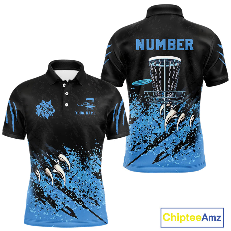 Blue Camo Wolf Disc golf polo shirts for men Custom Team Disc Golf top, Disc Golf Gifts NQS10678