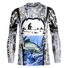 Load image into Gallery viewer, Salmon ice fishing Winter camo custom unisex Long sleeve fishing shirts, Ice fishing Salmon jerseys NQS9191