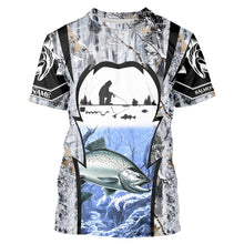 Load image into Gallery viewer, Salmon ice fishing Winter camo custom unisex Long sleeve fishing shirts, Ice fishing Salmon jerseys NQS9191