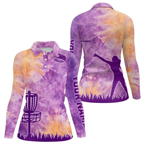 Womens Disc golf polo shirts purple tie dye disc golf basket custom disc golf jerseys NQS9197