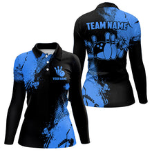 Load image into Gallery viewer, Black and Blue Retro Women Bowling Polo, Quarter Zip shirts Custom team bowling jerseys ladies outfit NQS9393