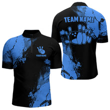 Load image into Gallery viewer, Black and Blue Retro Mens Bowling Polo, Quarter Zip shirts Custom team bowling jerseys mens outfit NQS9393