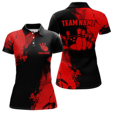 Load image into Gallery viewer, Black and Red Retro Women Bowling Polo, Quarter Zip shirts Custom team bowling jerseys ladies outfit NQS9394