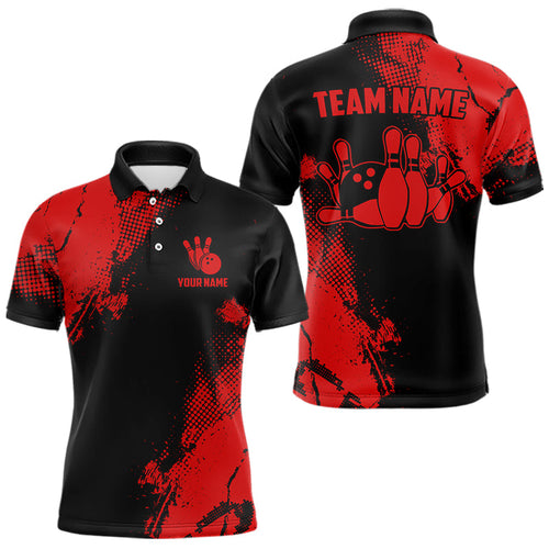 Black and Red Retro Mens Bowling Polo, Quarter Zip shirts Custom team bowling jerseys mens outfit NQS9394