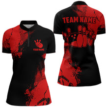 Load image into Gallery viewer, Black and Red Retro Women Bowling Polo, Quarter Zip shirts Custom team bowling jerseys ladies outfit NQS9394