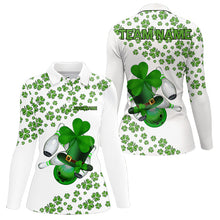 Load image into Gallery viewer, Green shamrock bowling shirts for Women Custom St Patrick Day white team league bowling jerseys NQS9400