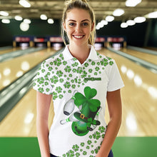 Load image into Gallery viewer, Green shamrock bowling shirts for Women Custom St Patrick Day white team league bowling jerseys NQS9400