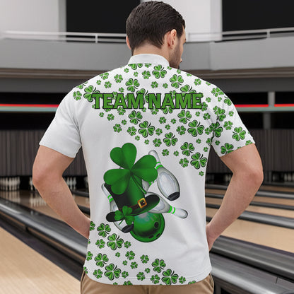 Green shamrock bowling shirts for men Custom St Patrick Day white team league bowling jerseys NQS9400
