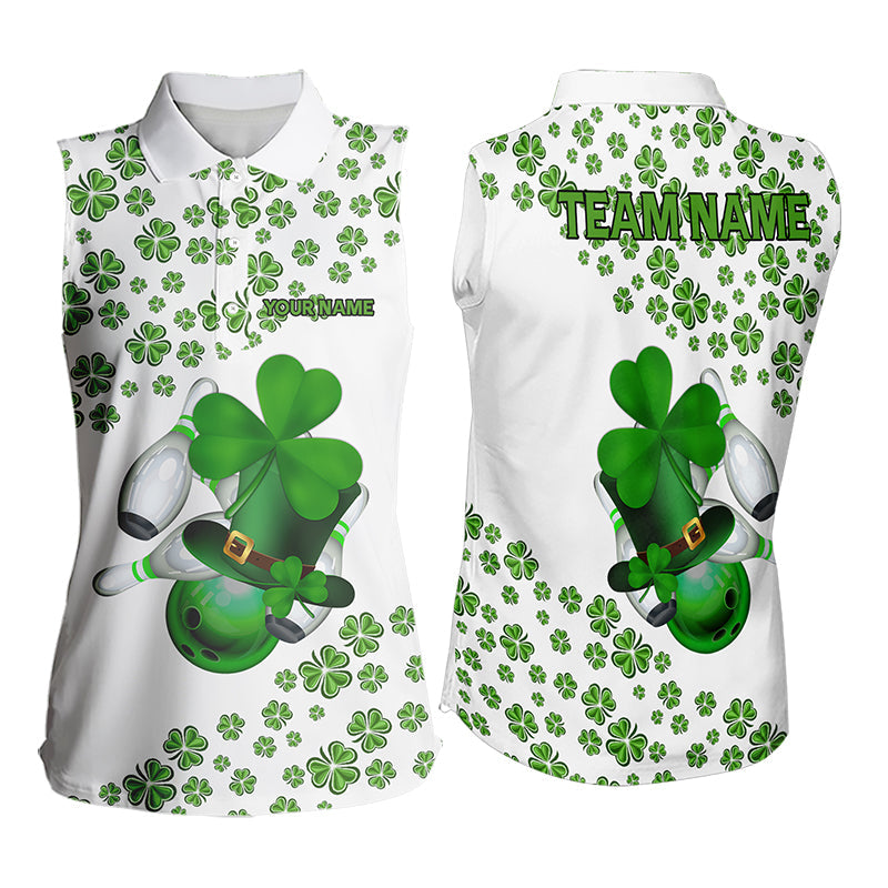 Green shamrock bowling Sleeveless Polos shirt Custom St Patrick Day white team league bowling jerseys NQS9400