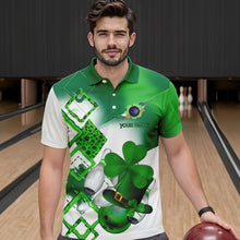 Load image into Gallery viewer, Green shamrock Mens bowling polo, quarter zip shirts Custom St Patrick Day team league bowling jerseys NQS9556