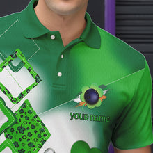 Load image into Gallery viewer, Green shamrock Mens bowling polo, quarter zip shirts Custom St Patrick Day team league bowling jerseys NQS9556